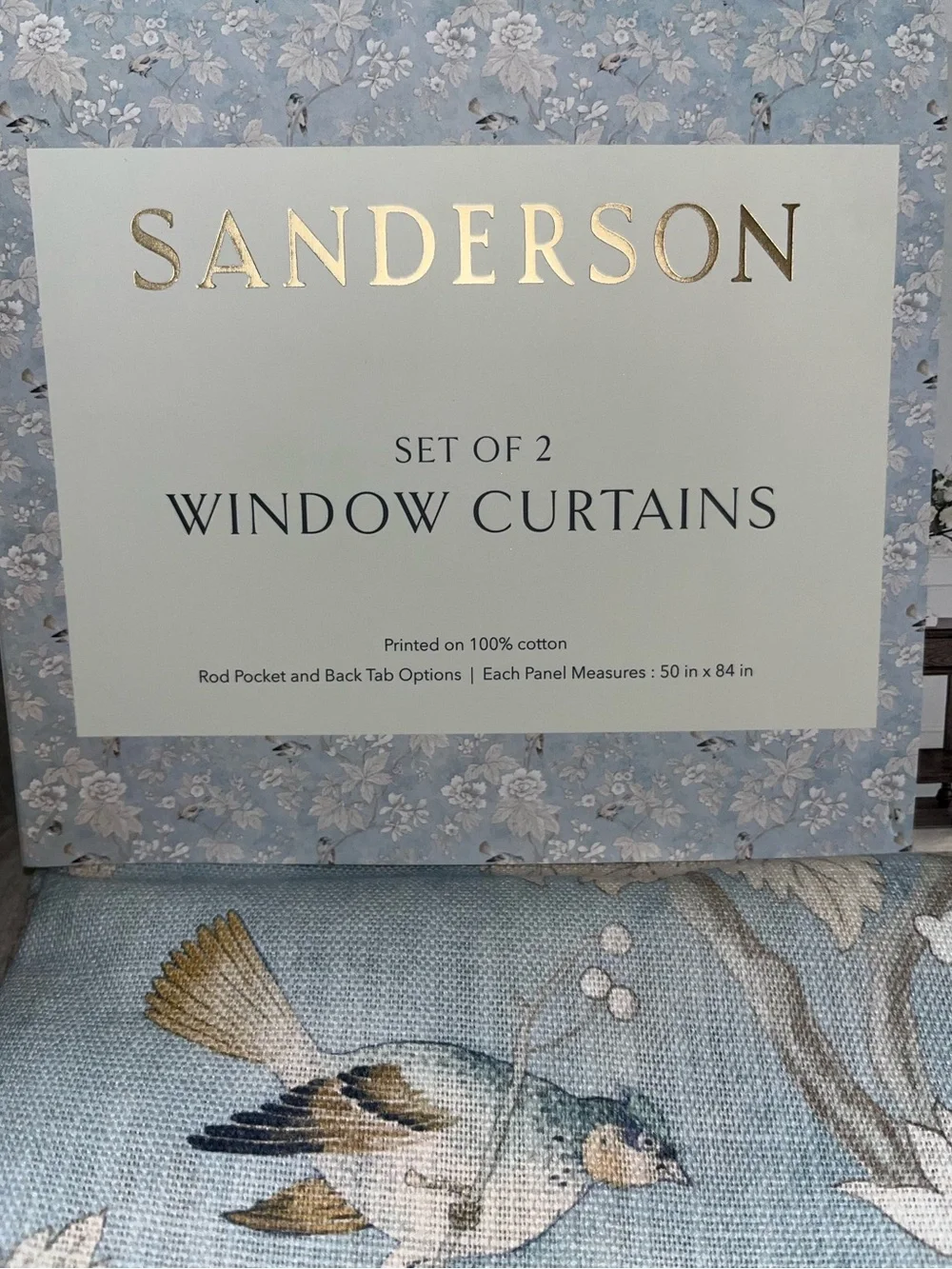 NWT Sanderson Chiswick Grove Floral Bird design Drapes 2 Panels Size 50